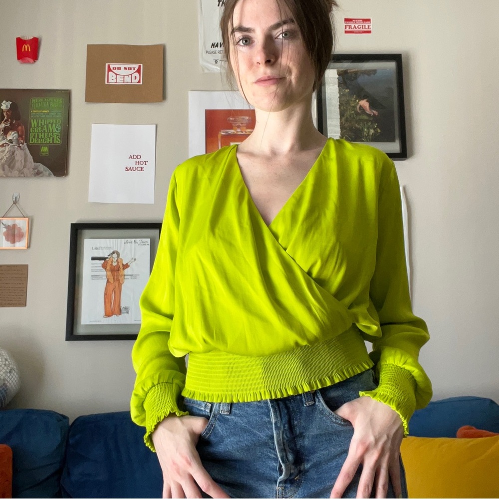 Bright green silky top